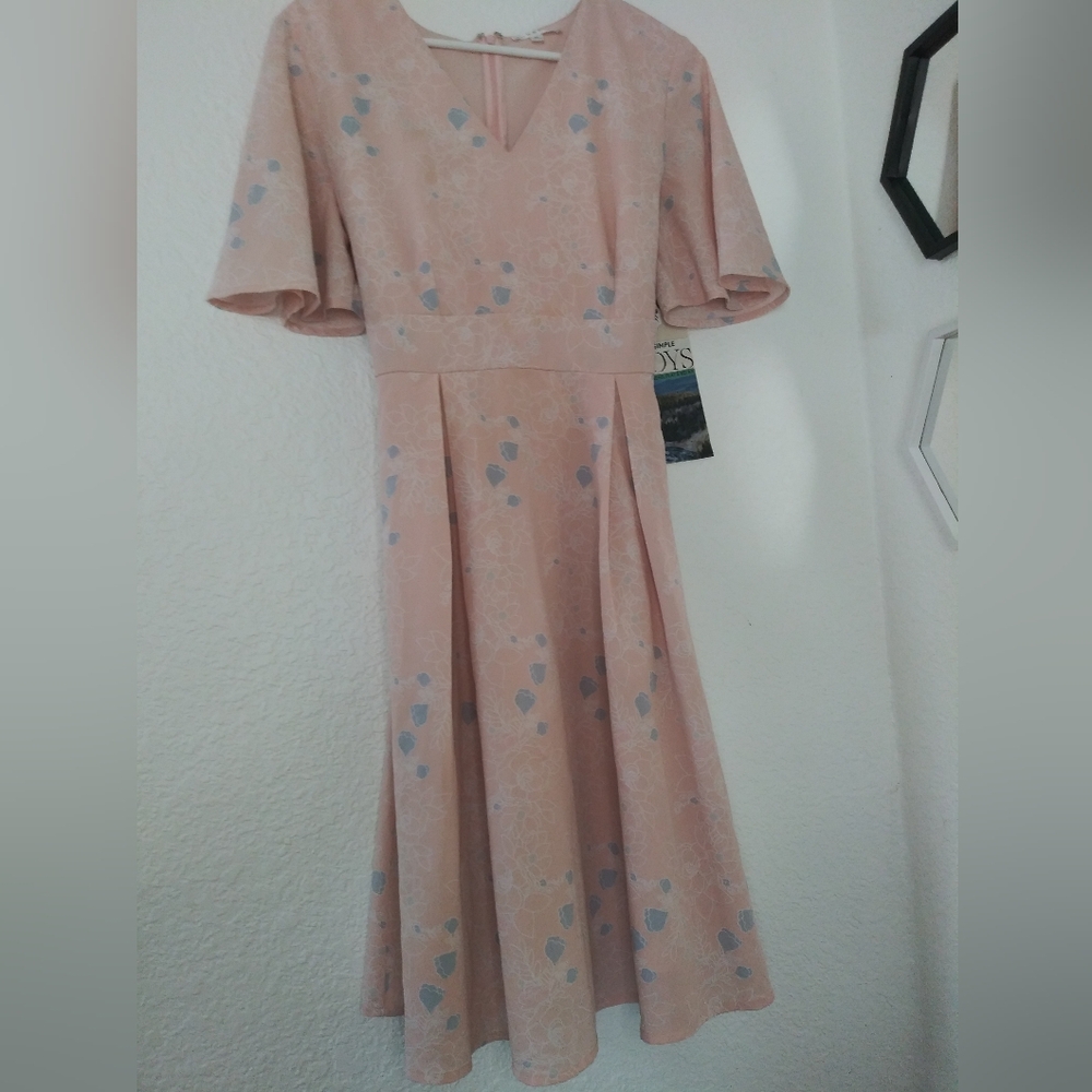 Pink Floral Dress with Gray Accents